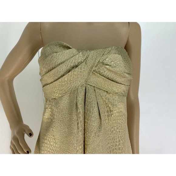 CACHE GOLD METALLIC STRAPLESS EVENING COCKTAIL FORMAL BUBBLE Y2K DRESS SZE: 2 - Picture 2 of 4